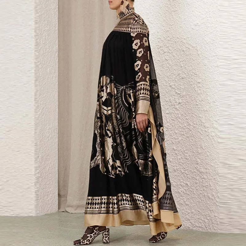 Casual Batwing Sleeve Muslim Party Dress Women Fashion Turtleneck Pleated Robe Dress 2025 Elegant Pattern Print Loose Long Dress
Casual Batwing Sleeve Muslim Party Dress Women Fashion Turtleneck Pleated Robe Dress 2025 Elegant Pattern Print Loose Long Dress