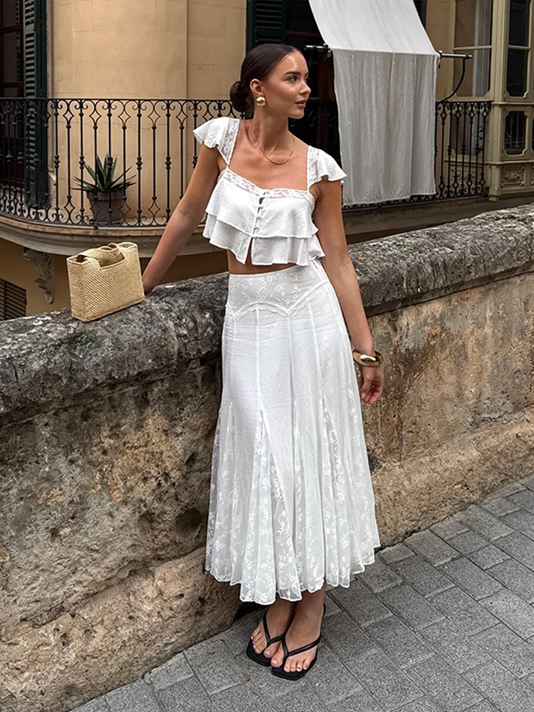 2026 Summer Fashion Square Neck Ruffled Crop Top & Pleated Midi Skirt 2-Piece Set Elegant Boho Resort Vacation Casual Outfits
2026 Summer Fashion Square Neck Ruffled Crop Top & Pleated Midi Skirt 2-Piece Set Elegant Boho Resort Vacation Casual Outfits