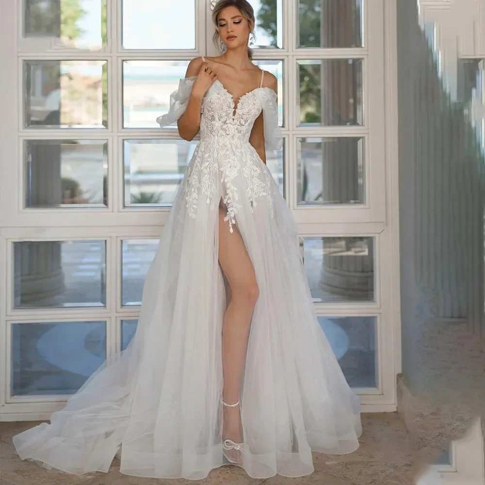 Sweetheart Lace Appliques Wedding Dress For Women Custom Made Side Slit Bridal Gowns Customized
Sweetheart Lace Appliques Wedding Dress For Women Custom Made Side Slit Bridal Gowns Customized