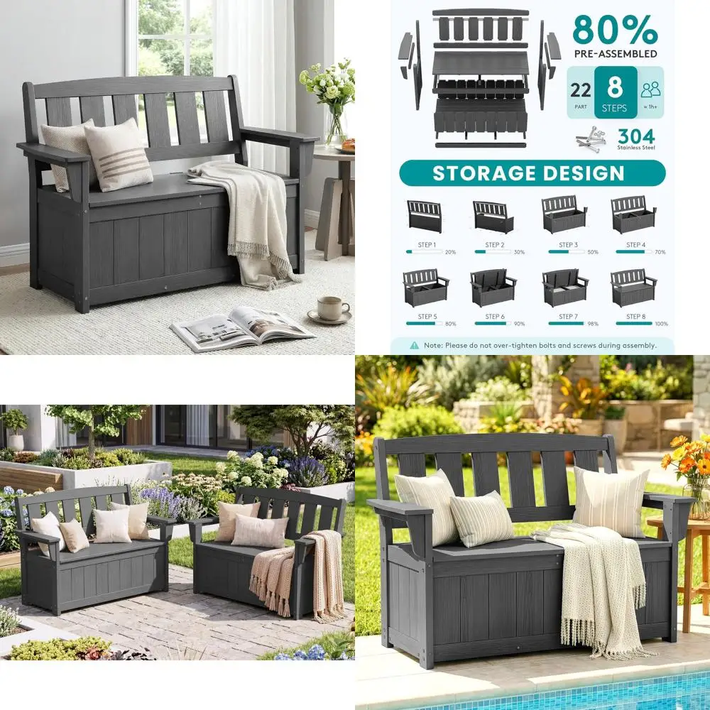 SERWALL HDPE Outdoor Storage Bench Set o 2, All-Weather, UV-Resistant Deck Box with Waterproo Storage Bags, 57 Gallon Dual-Use S
SERWALL HDPE Outdoor Storage Bench Set o 2, All-Weather, UV-Resistant Deck Box with Waterproo Storage Bags, 57 Gallon Dual-Use S
