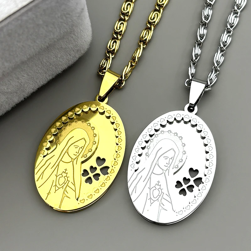 Double Layer Stainless Steel Virgin Mary Medal Pendant Necklace for Women Men Gold Color Catholic Chain Necklaces Jewelry Gift
Double Layer Stainless Steel Virgin Mary Medal Pendant Necklace for Women Men Gold Color Catholic Chain Necklaces Jewelry Gift