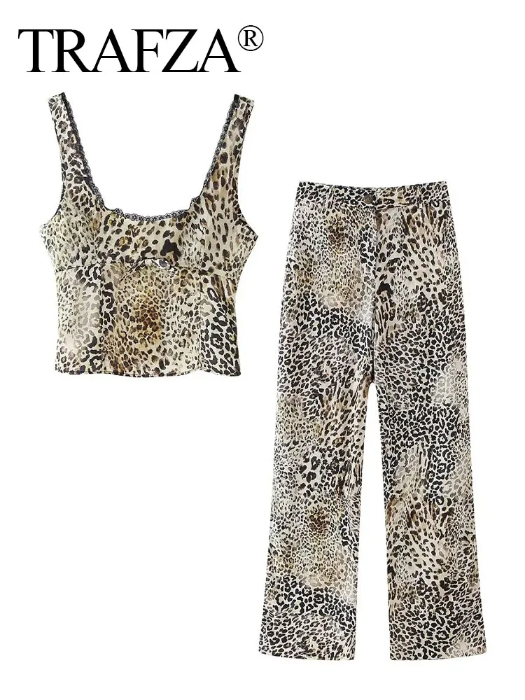 TRAFZA Woman Summer Leopard Print Suits Square Neck Sleeveless Backless+High Waist Pockets Zipper Straight Ankle Length Trousers
TRAFZA Woman Summer Leopard Print Suits Square Neck Sleeveless Backless+High Waist Pockets Zipper Straight Ankle Length Trousers