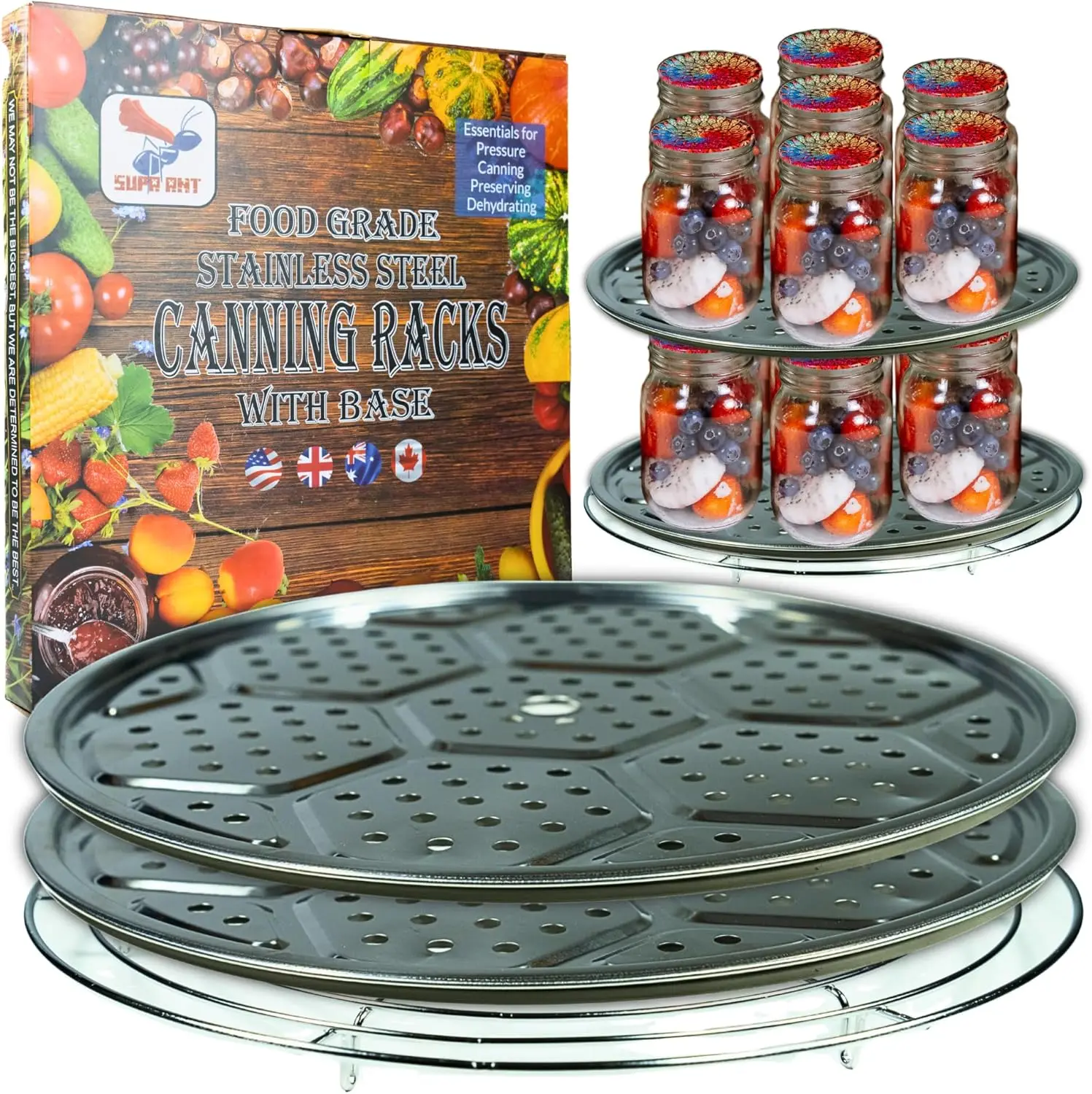 10.8in Canning Rack for Pressure Canner, 3pcs Stainless Steel Stackable Rack with Base, Universal Fit for Presto All American
10.8in Canning Rack for Pressure Canner, 3pcs Stainless Steel Stackable Rack with Base, Universal Fit for Presto All American