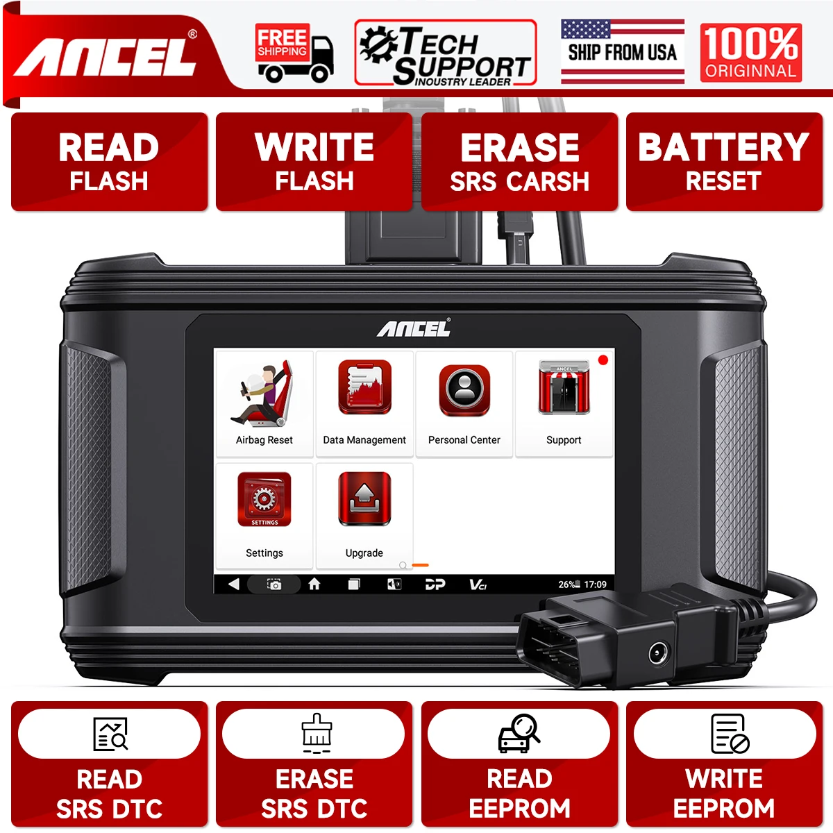 ANCEL AR500 Auto SRS Repair Tool OBD2 Car Scanner Write EEPROM/FLASH Airbag Reset Read/Clear Crash Data Battery Module Diagnosis
ANCEL AR500 Auto SRS Repair Tool OBD2 Car Scanner Write EEPROM/FLASH Airbag Reset Read/Clear Crash Data Battery Module Diagnosis