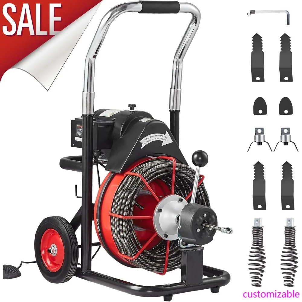 Канализационная змея 100 футов 3/8 с автоматической подачей, портативная машина для очистки сливов 370 Вт со шнеком на колесах
Канализационная змея 100 футов 3/8 с автоматической подачей, портативная машина для очистки сливов 370 Вт со шнеком на колесах