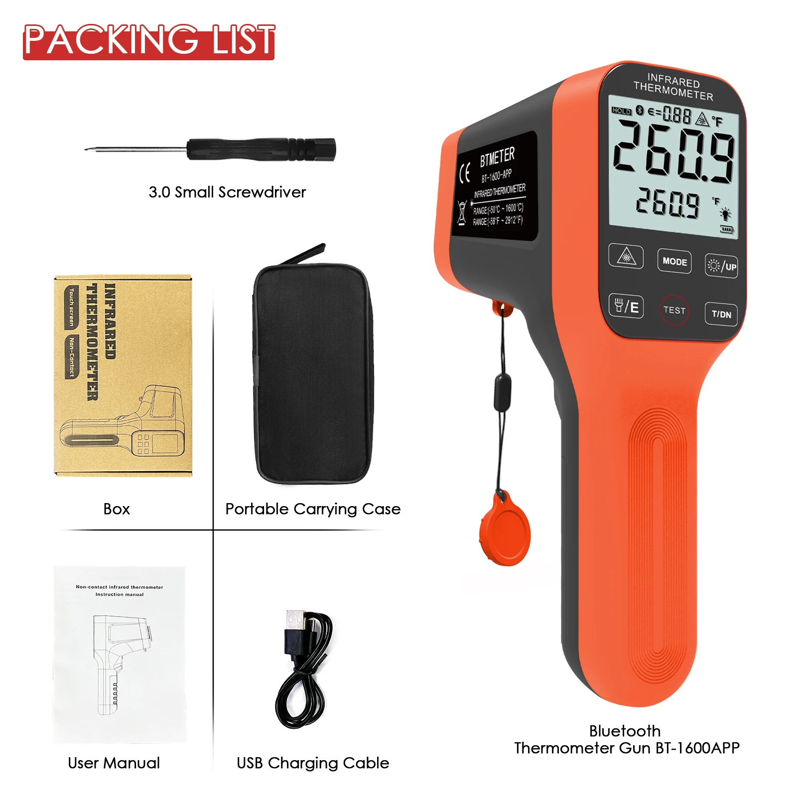 Infrared Thermometer IR Laser Temp Gun Non Contact Pyrometer 50 1600℃ 30 1 Spot Ratio Adjustable Emissivity Type C Rechargeable
Infrared Thermometer IR Laser Temp Gun Non Contact Pyrometer 50 1600℃ 30 1 Spot Ratio Adjustable Emissivity Type C Rechargeable