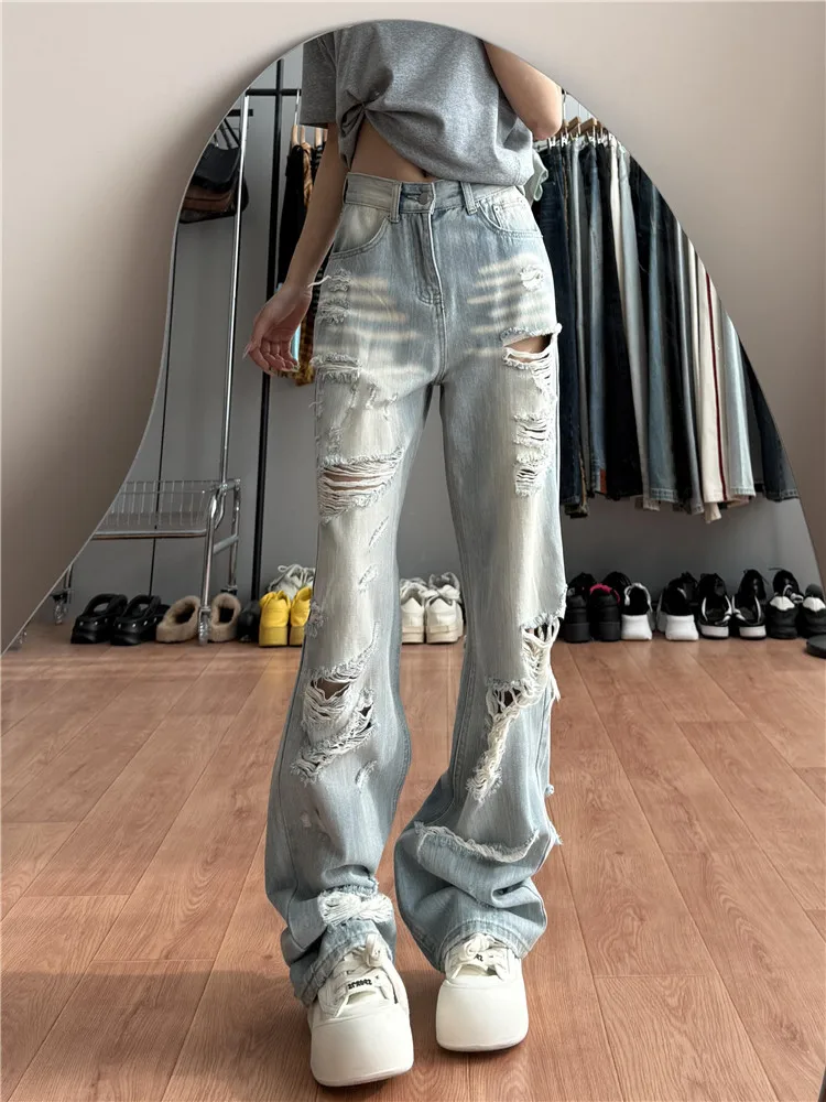 High Waist Loose Fit Straight Leg Blue Jeans Women's Summer Thin Lightweight Long Length Torn Hole Effect Casual Bootcut Jeans
High Waist Loose Fit Straight Leg Blue Jeans Women's Summer Thin Lightweight Long Length Torn Hole Effect Casual Bootcut Jeans
