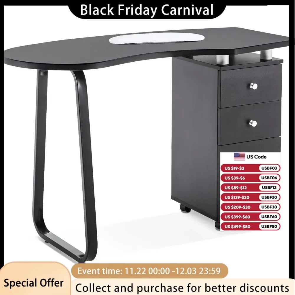 Manicure Nail Table Spa Beauty Salon Station Professional Nail Desk Ergonomic Design with 2 Drawers and A Large Cabinet
Manicure Nail Table Spa Beauty Salon Station Professional Nail Desk Ergonomic Design with 2 Drawers and A Large Cabinet