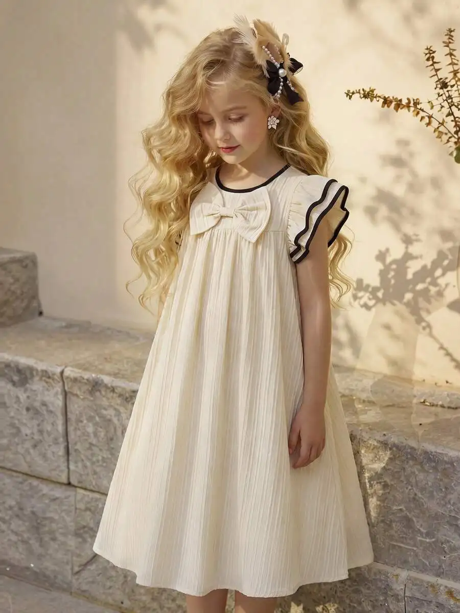 Cream Pleated Chiffon Dress With Bow Detail Ruffle Sleeve A-Line Midi Dress For Summer
Cream Pleated Chiffon Dress With Bow Detail Ruffle Sleeve A-Line Midi Dress For Summer