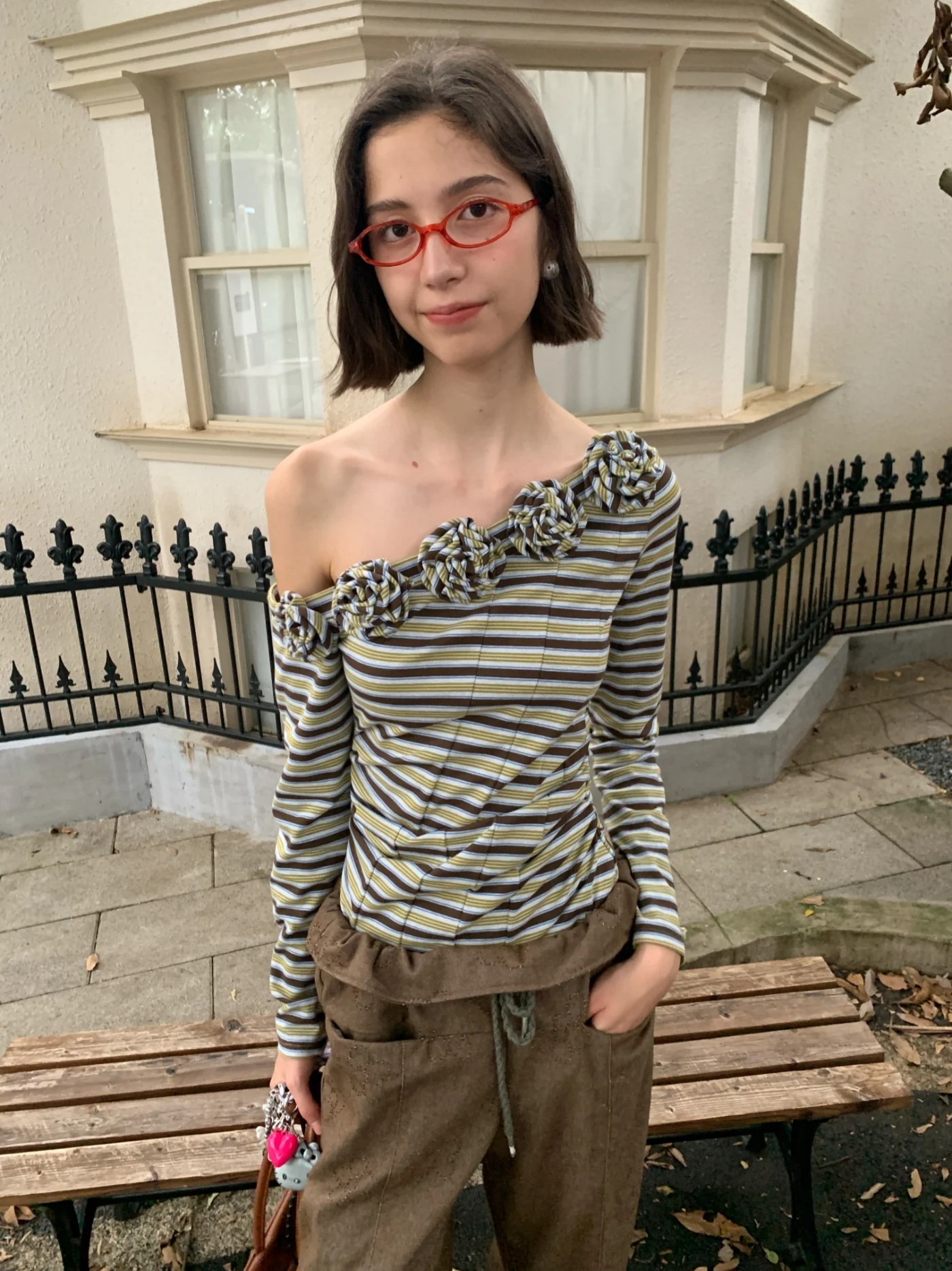 Retro Striped Handmade Flower Asymmetrical oulder T-irt Caramel fair Series Cotton Polyester Spandex Blend Casual Wear
Retro Striped Handmade Flower Asymmetrical oulder T-irt Caramel fair Series Cotton Polyester Spandex Blend Casual Wear