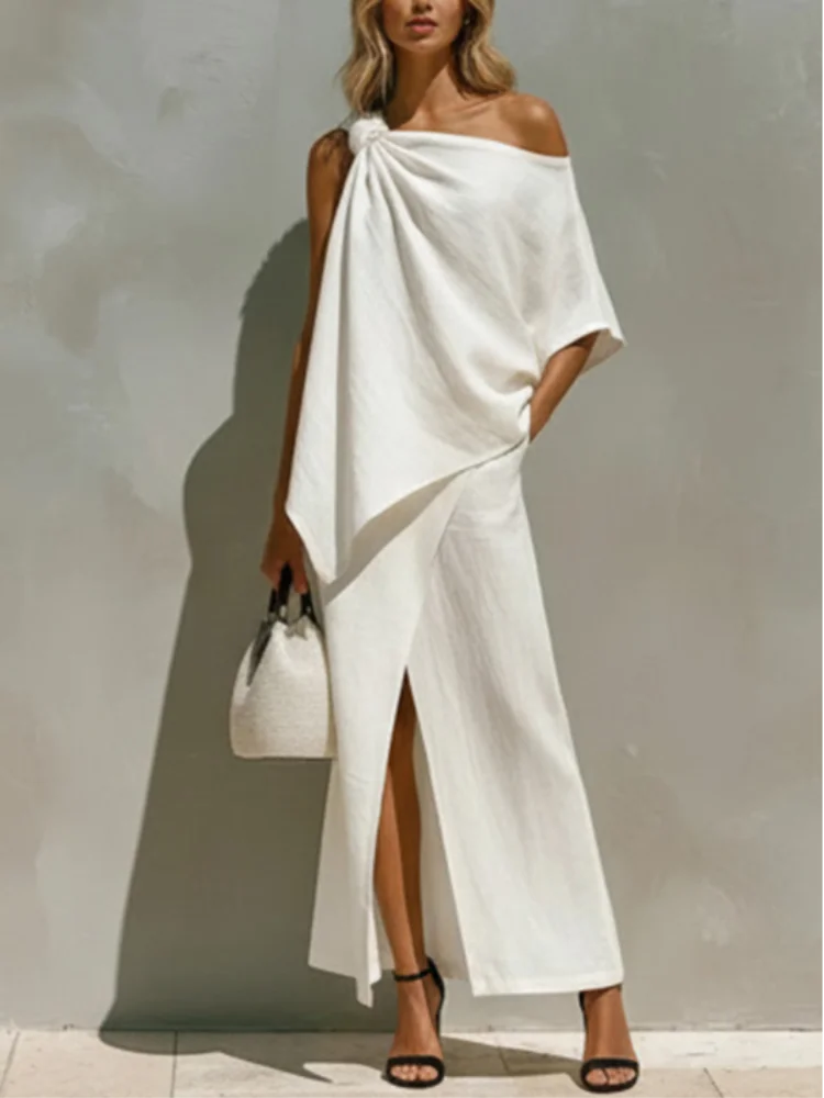 Women's Loose Irregular Hem Long Skirt Set Chic Solid Color One Shoulder Top High Split Maxi Skirts 2026 Lady Party Outfits
Women's Loose Irregular Hem Long Skirt Set Chic Solid Color One Shoulder Top High Split Maxi Skirts 2026 Lady Party Outfits