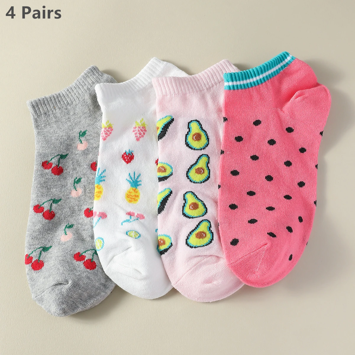 4 Pairs Women's Fruit Print Cute Cartoon Socks, Cozy Breathable Lightweight Low Cut Ankle Socks, Women's Stockings & Hosiery
4 Pairs Women's Fruit Print Cute Cartoon Socks, Cozy Breathable Lightweight Low Cut Ankle Socks, Women's Stockings & Hosiery