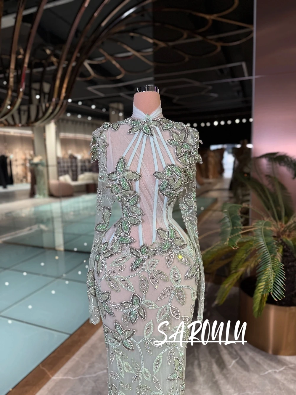 Mint Green Floral Embroidery Evening Dress Customized See Through Mermaid Beaded Prom Gown Dazzling Banquet Galas Women Wear
Mint Green Floral Embroidery Evening Dress Customized See Through Mermaid Beaded Prom Gown Dazzling Banquet Galas Women Wear