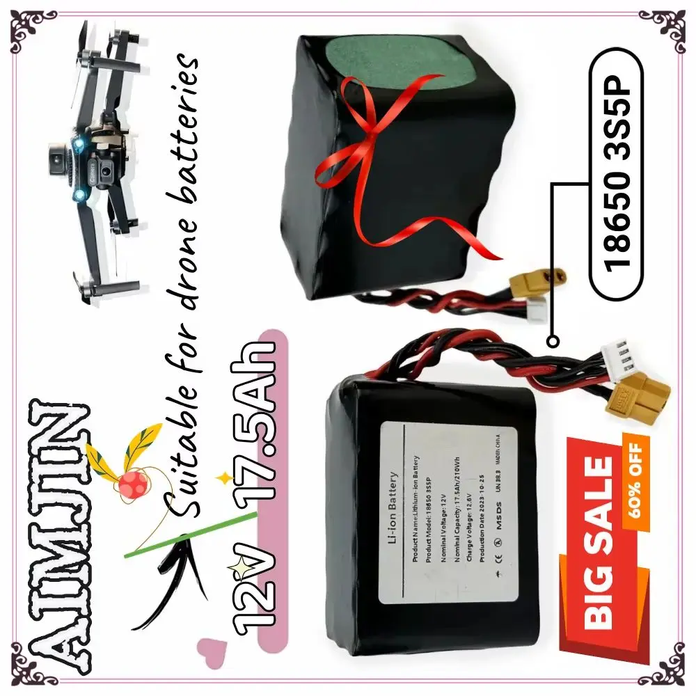 12V 17.5Ah 18650 3S5P Li-ion Rechargeable Battery Pack For Various RC Airplane Drone Quadrotor XH2.54-4P XT60
12V 17.5Ah 18650 3S5P Li-ion Rechargeable Battery Pack For Various RC Airplane Drone Quadrotor XH2.54-4P XT60