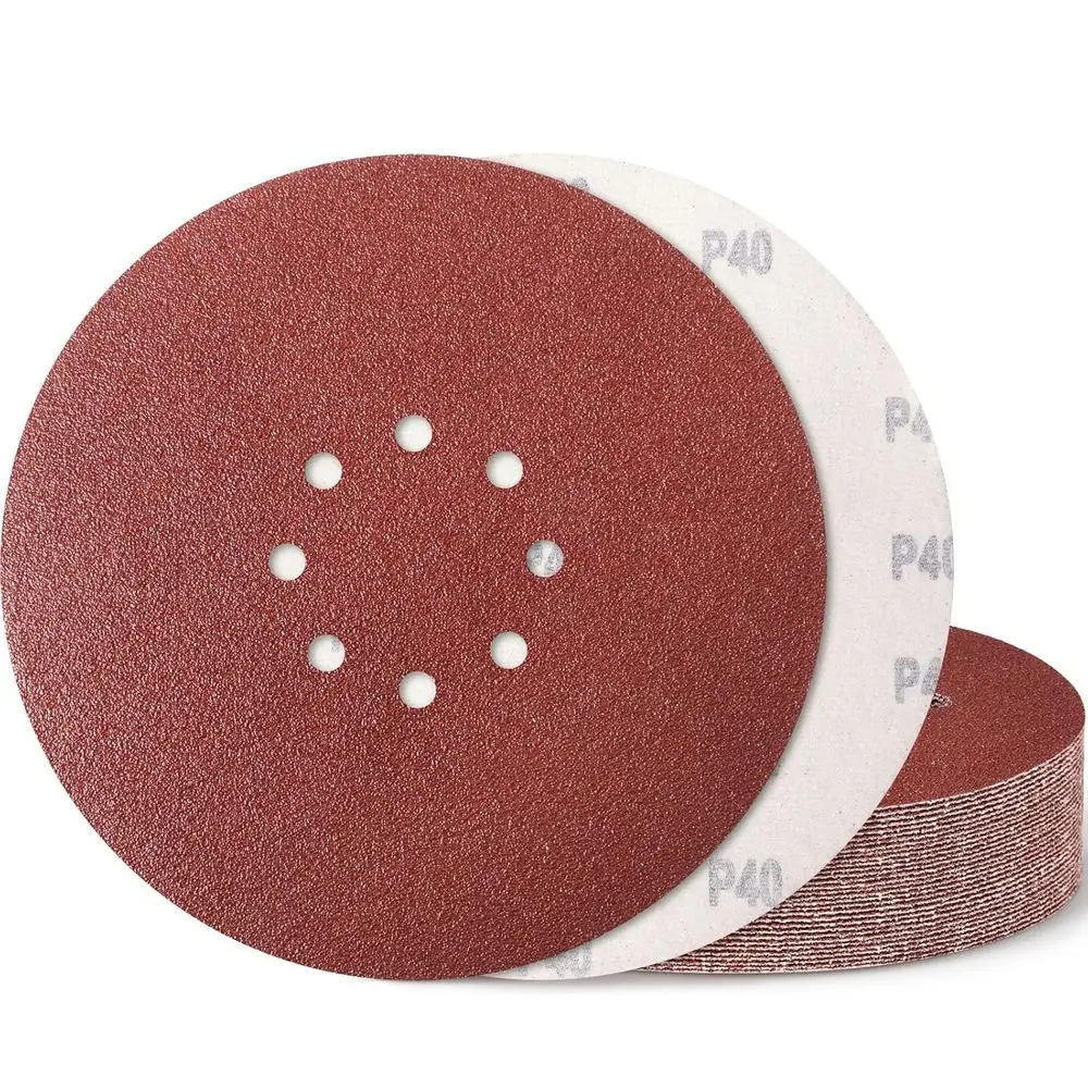 9 Inch 8 Hole Sanding Discs, 40 Grit, 15 Pack Hook and Loop Sandpaper for Oxide Sanding on Various Materials
9 Inch 8 Hole Sanding Discs, 40 Grit, 15 Pack Hook and Loop Sandpaper for Oxide Sanding on Various Materials