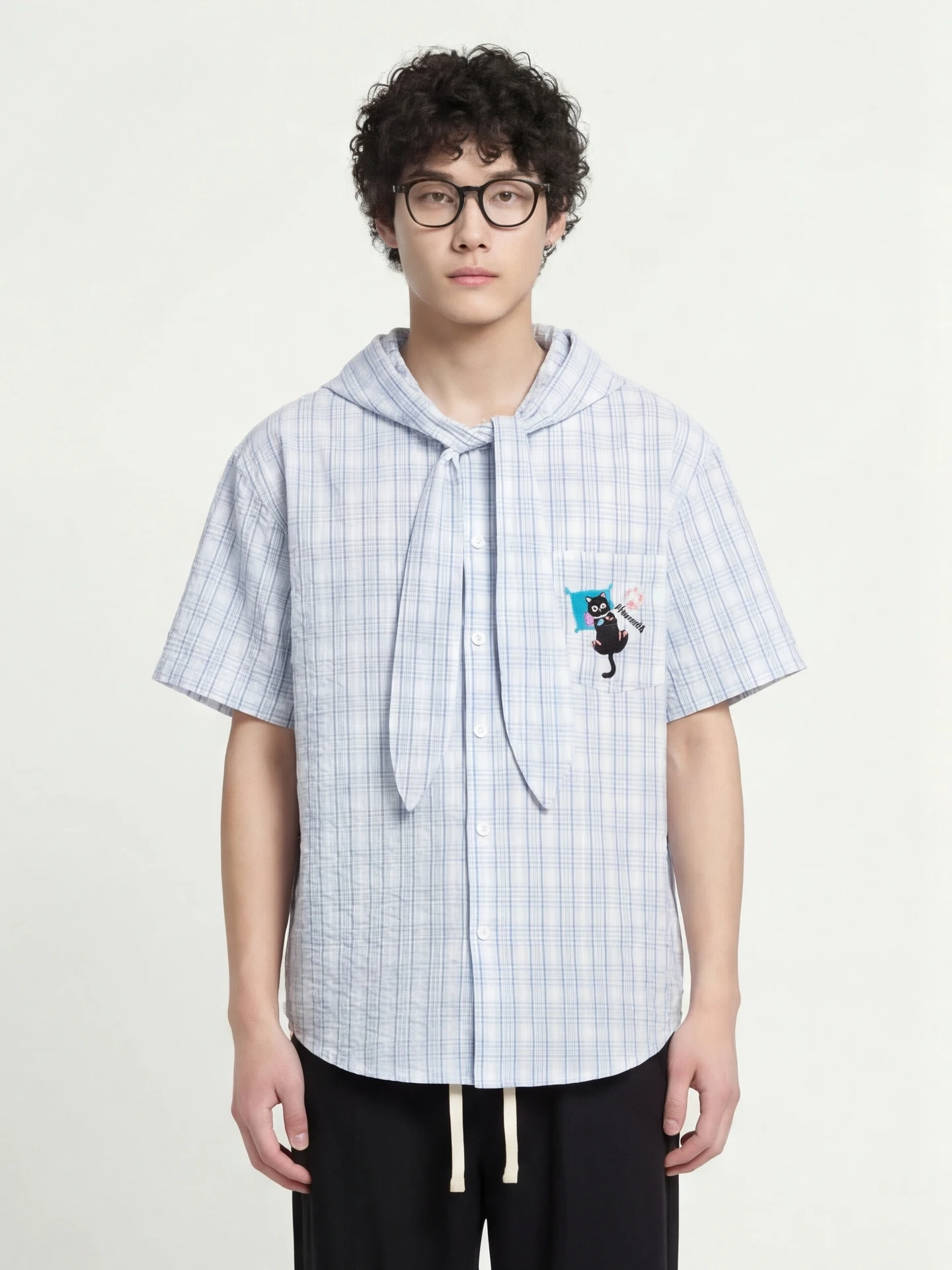 Blue Plaid Sleep Lead Design Pocket Embroidery Loose Hooded Short Sleeve Shirt BF Casual Style Polyester Fiber Summ...
Blue Plaid Sleep Lead Design Pocket Embroidery Loose Hooded Short Sleeve Shirt BF Casual Style Polyester Fiber Summ...