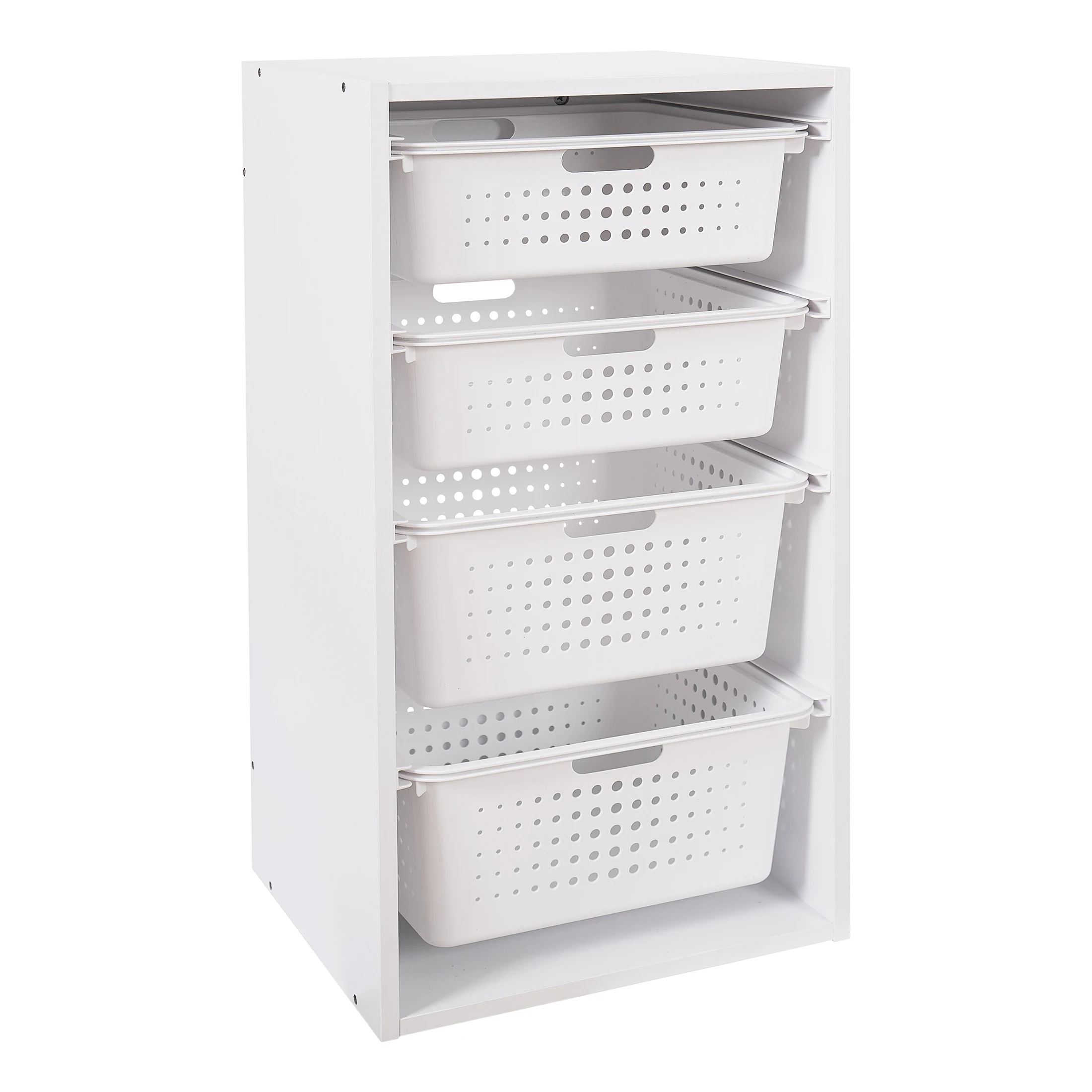 White Sliding Bin Set with 4 Compartments for Kids' Storage
White Sliding Bin Set with 4 Compartments for Kids' Storage