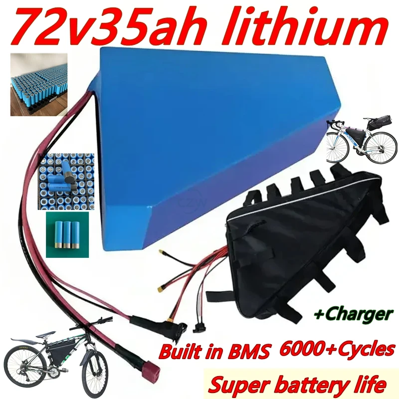72v 35Ah lithium ion triangle battery BMS li ion 20S for 750w- 6000w Mountain Bike scooter Motorcycle + 5A charger    
72v 35Ah lithium ion triangle battery BMS li ion 20S for 750w- 6000w Mountain Bike scooter Motorcycle + 5A charger    