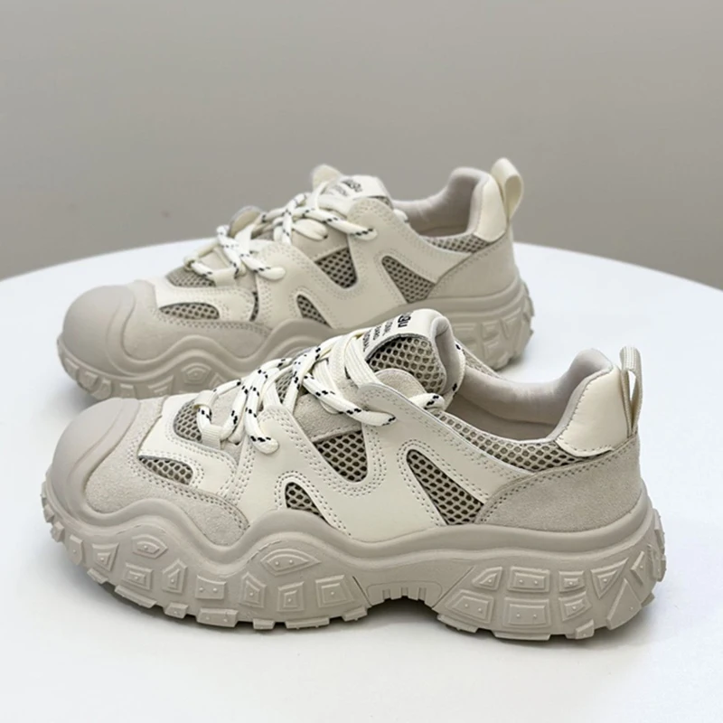 Outdoor Women's Leather Sneakers Shoes Genuine Retro Dad Shoes Women Breathable Mesh Cloth Platform Shoes Autumn Size 35-39
Outdoor Women's Leather Sneakers Shoes Genuine Retro Dad Shoes Women Breathable Mesh Cloth Platform Shoes Autumn Size 35-39