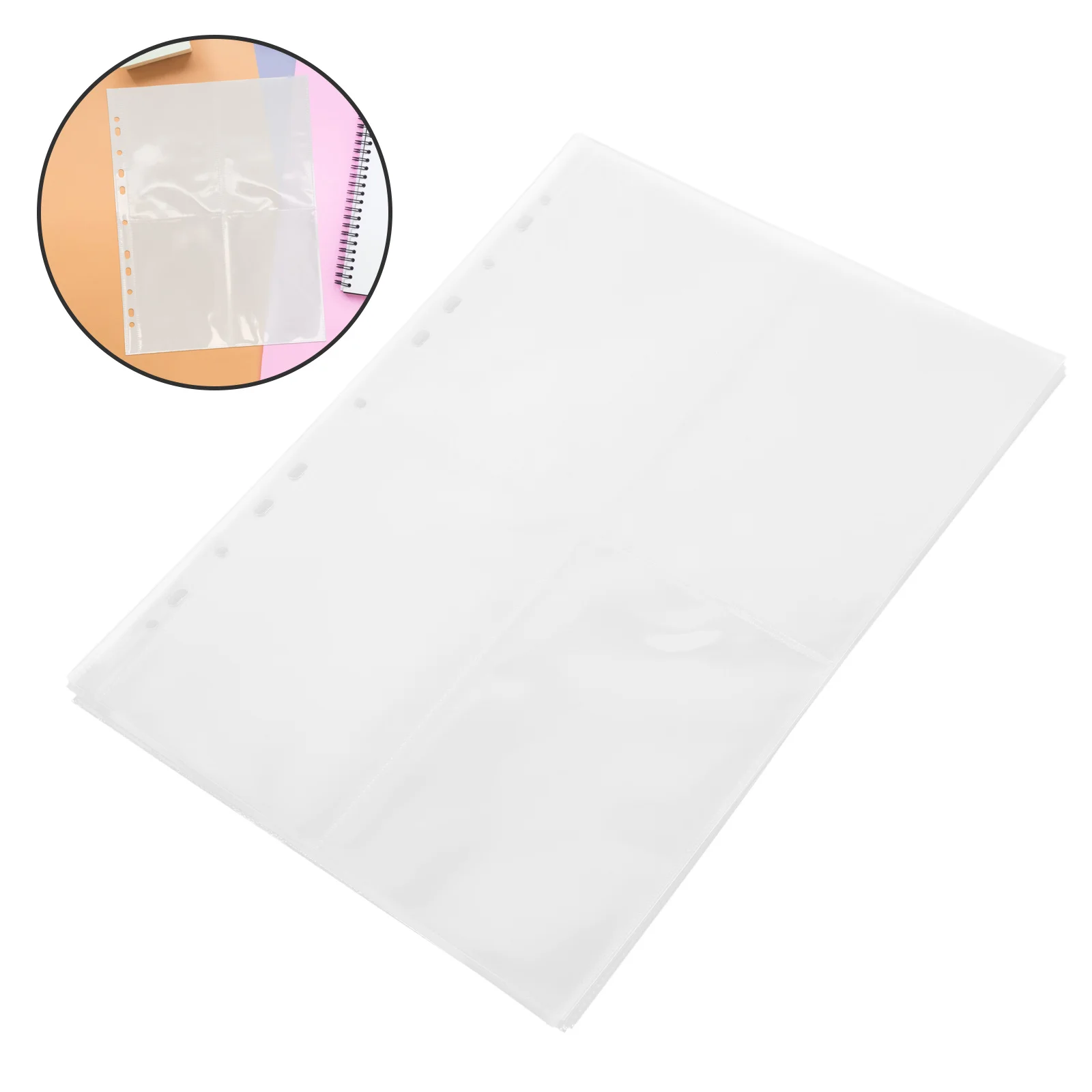 30Pcs A4 Binder Album Refill Pages Clear Double Sided 4 Pocket Photo Card Sleeves Storage Sheets for Trading Card Organization 
30Pcs A4 Binder Album Refill Pages Clear Double Sided 4 Pocket Photo Card Sleeves Storage Sheets for Trading Card Organization