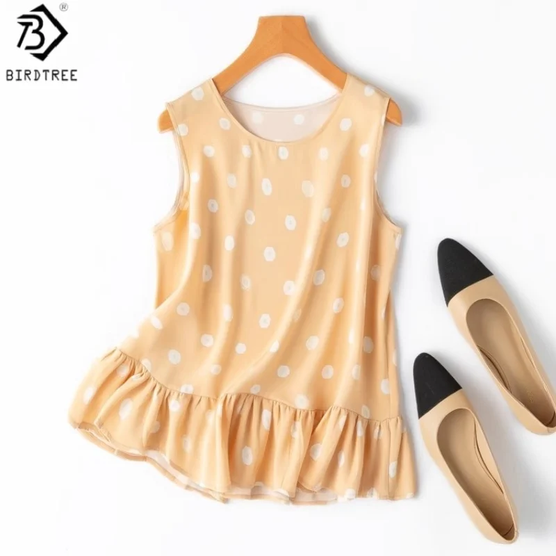 BirdTree 30MM 93% Mulberry Silk 7% Spandex Shirt,Woman Double Crepe Dot Printing Sleeveless O-neck Blouse,2025 New T56710JF
BirdTree 30MM 93% Mulberry Silk 7% Spandex Shirt,Woman Double Crepe Dot Printing Sleeveless O-neck Blouse,2025 New T56710JF