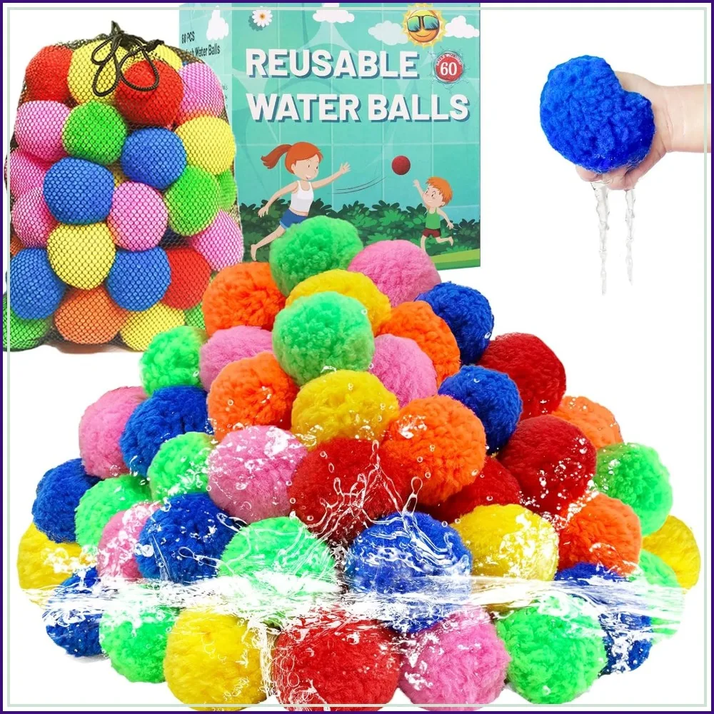 60 Pcs Reusable Water Balls for Outdoor Games, Soft Sponge Toys for Pool & Backyard Fun, Summer Water Fight for Kids & Adults
60 Pcs Reusable Water Balls for Outdoor Games, Soft Sponge Toys for Pool & Backyard Fun, Summer Water Fight for Kids & Adults