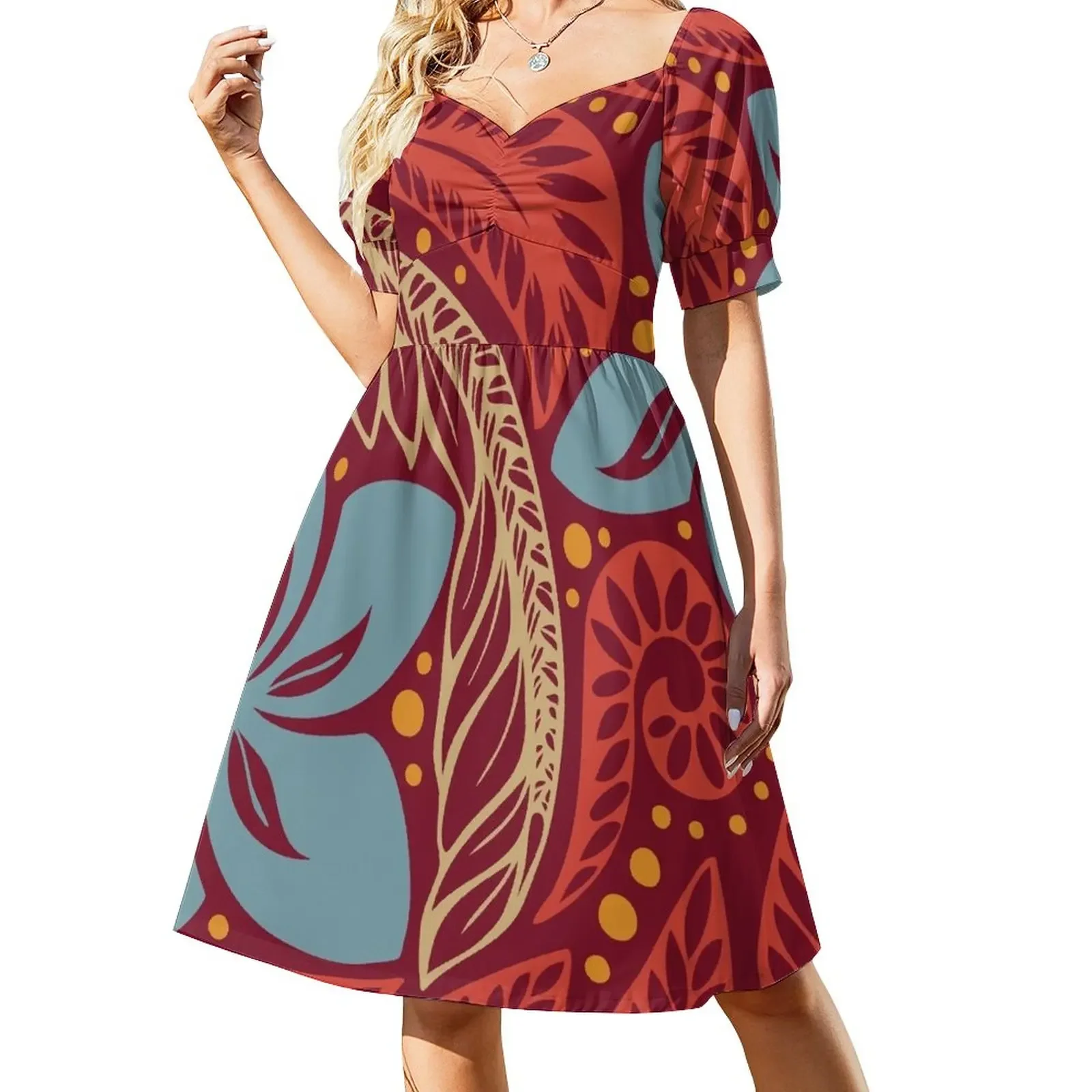 Polynesian Hawaiian red blue floral tattoo design Short-Sleeved Dress bandage dress Women's evening dress
Polynesian Hawaiian red blue floral tattoo design Short-Sleeved Dress bandage dress Women's evening dress