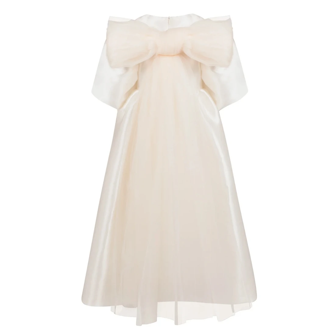 Customized Flower Girl Dress Ivory Satin With Tulle Big Bow Short Sleeve For Wedding Birthday Prom Banquet Holy Communion Gowns
Customized Flower Girl Dress Ivory Satin With Tulle Big Bow Short Sleeve For Wedding Birthday Prom Banquet Holy Communion Gowns