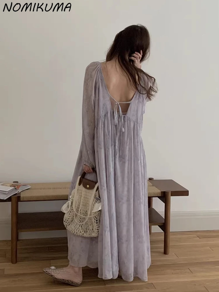 Nomikuma Backless Floral Chiffon Dress for Women's Spring New French Vacation Style Causal Puff Sleeve Long Dresses
Nomikuma Backless Floral Chiffon Dress for Women's Spring New French Vacation Style Causal Puff Sleeve Long Dresses