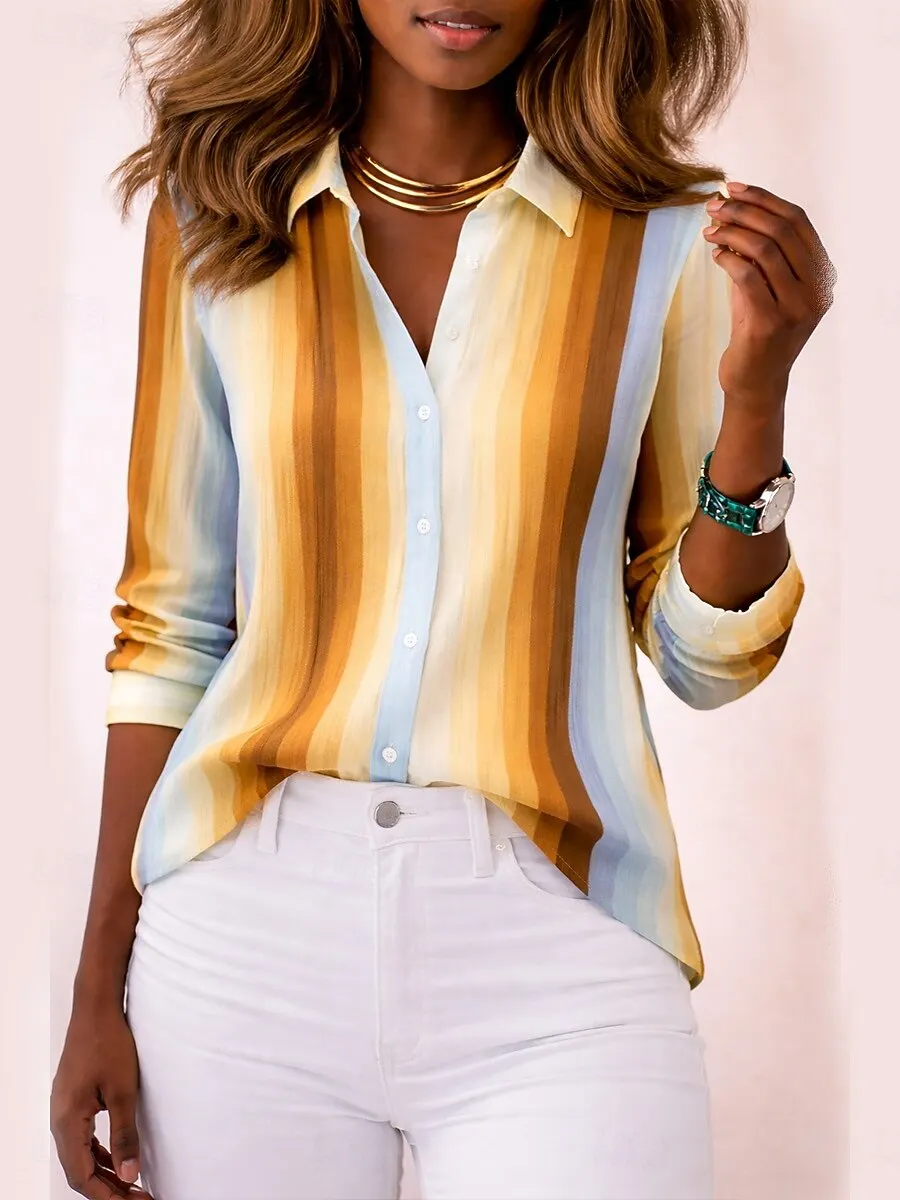 Women's Vintage Geometric Color Block Collared Shirt, Bishop Long Sleeve Graphic Tops, Casual, Yellow Tone for Spring Summer
Women's Vintage Geometric Color Block Collared Shirt, Bishop Long Sleeve Graphic Tops, Casual, Yellow Tone for Spring Summer