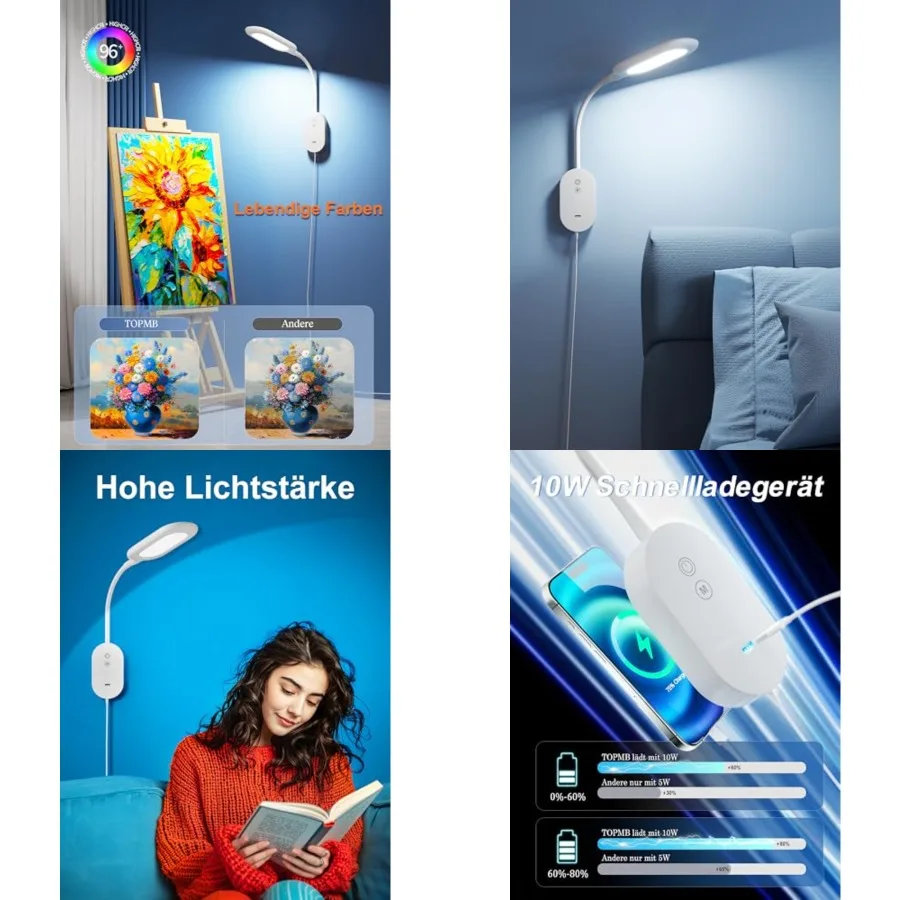 Wall Mounted Reading Light, Book Lights for Reading in Bed with CRI 95+ for Eye Care, 4 Color 5 Dimmable, 2A USB Output, 4-Hour
Wall Mounted Reading Light, Book Lights for Reading in Bed with CRI 95+ for Eye Care, 4 Color 5 Dimmable, 2A USB Output, 4-Hour