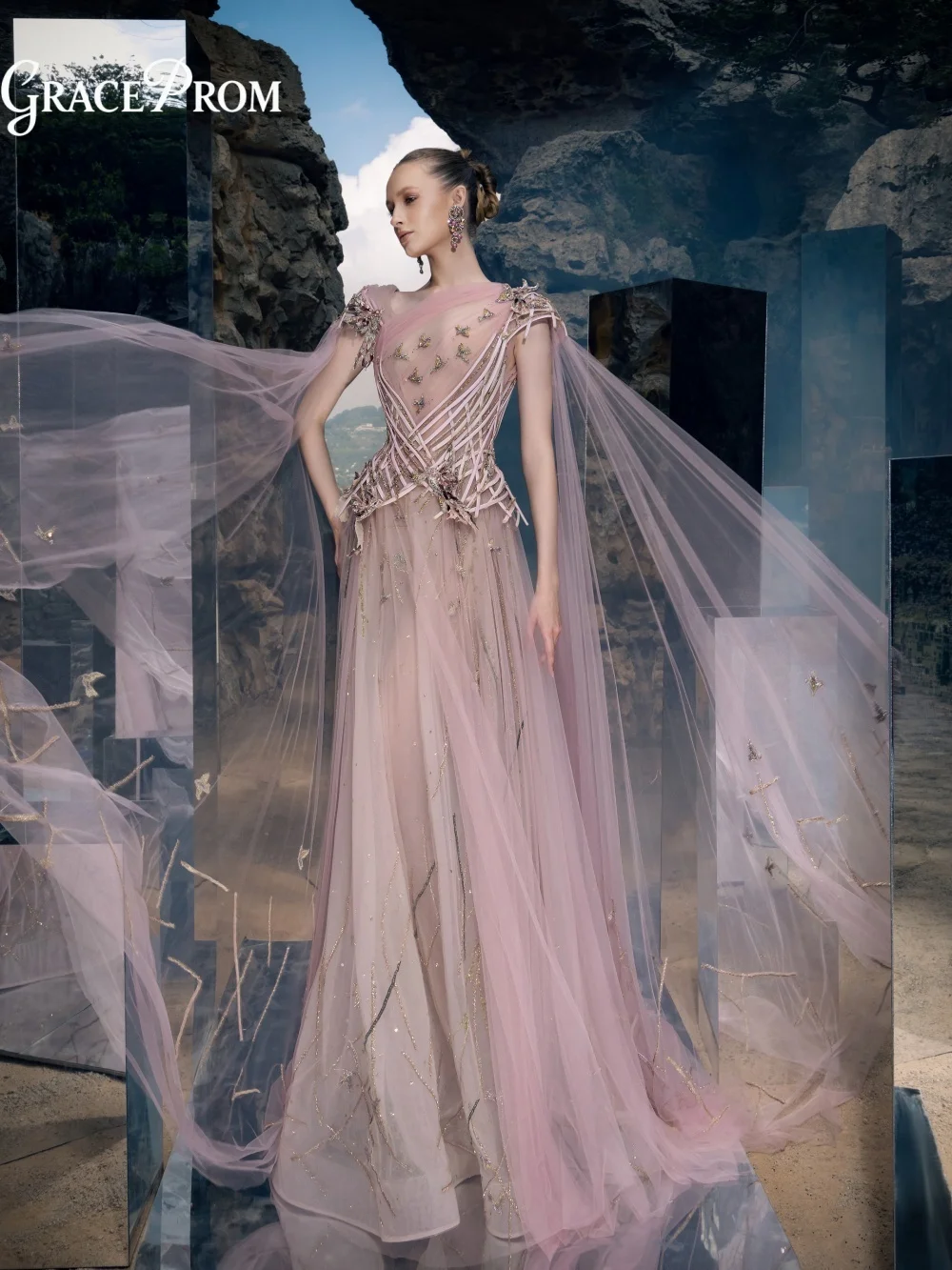 Ethereal Asymmetrical One Shoulder Corset Tulle Evening Gown Flowing Cape Wings Butterfly Beaded Formal Prom Dress فساتين سهرة
Ethereal Asymmetrical One Shoulder Corset Tulle Evening Gown Flowing Cape Wings Butterfly Beaded Formal Prom Dress فساتين سهرة