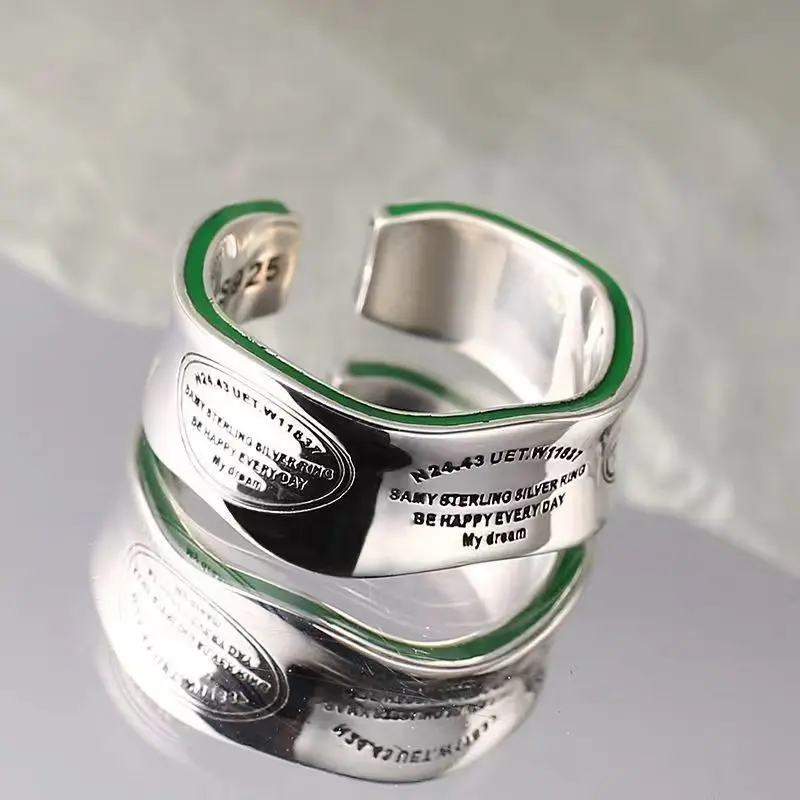 New Shea Green S925 Silver Ring Silver Irregular English Wide Face Opening Men and Women Fashion Brand Personality Ring Fashion
New Shea Green S925 Silver Ring Silver Irregular English Wide Face Opening Men and Women Fashion Brand Personality Ring Fashion