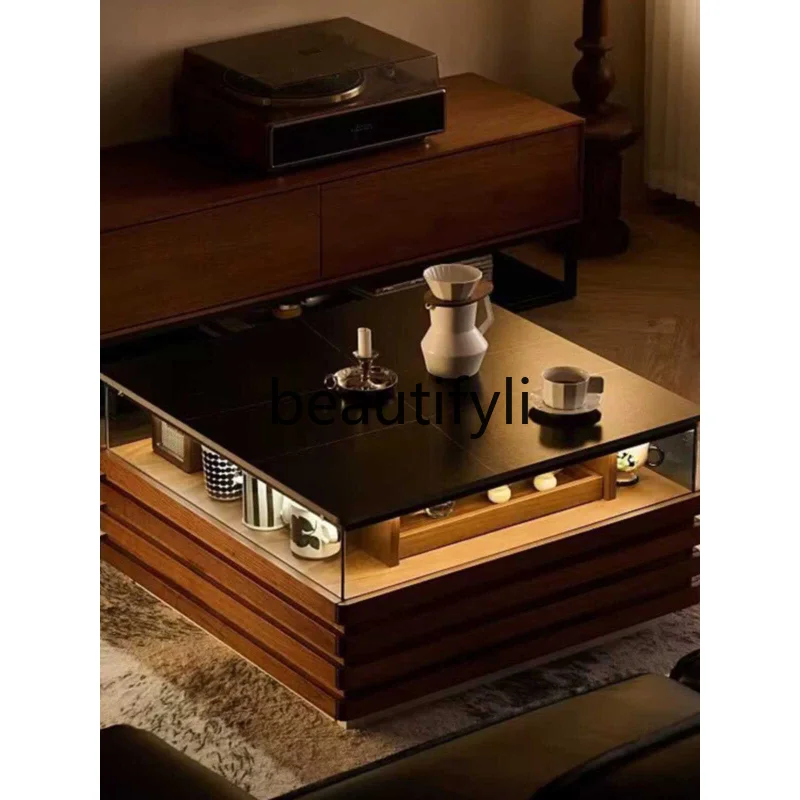 North American black walnut square rock slab coffee table solid wood lighting atmosphere modern minimalist side table
North American black walnut square rock slab coffee table solid wood lighting atmosphere modern minimalist side table