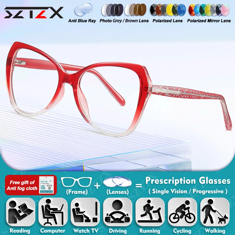 SZTZX Fashionable Women Myopia Photochromic Prescription Glasses Currents Butterfly Frame Anti Blue Light Progressive Eyeglasses 
SZTZX Fashionable Women Myopia Photochromic Prescription Glasses Currents Butterfly Frame Anti Blue Light Progressive Eyeglasses