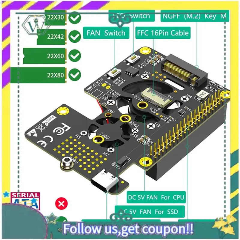 NEW 3 In 1 M.2 Nvme SSD To Pcie Adapter With Dual Cooler Fans And Automatic Discoloration LED For Raspberry Pi 5
NEW 3 In 1 M.2 Nvme SSD To Pcie Adapter With Dual Cooler Fans And Automatic Discoloration LED For Raspberry Pi 5