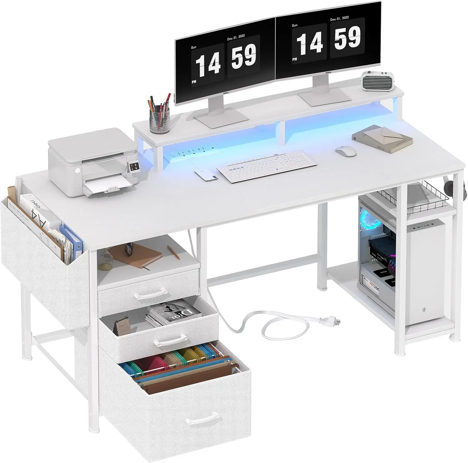 White Computer Desk with File Drawers Cabinet, 55 Inch Home Office Desk with Monitor Stand Shelves, Writing Study Gaming Desks
White Computer Desk with File Drawers Cabinet, 55 Inch Home Office Desk with Monitor Stand Shelves, Writing Study Gaming Desks