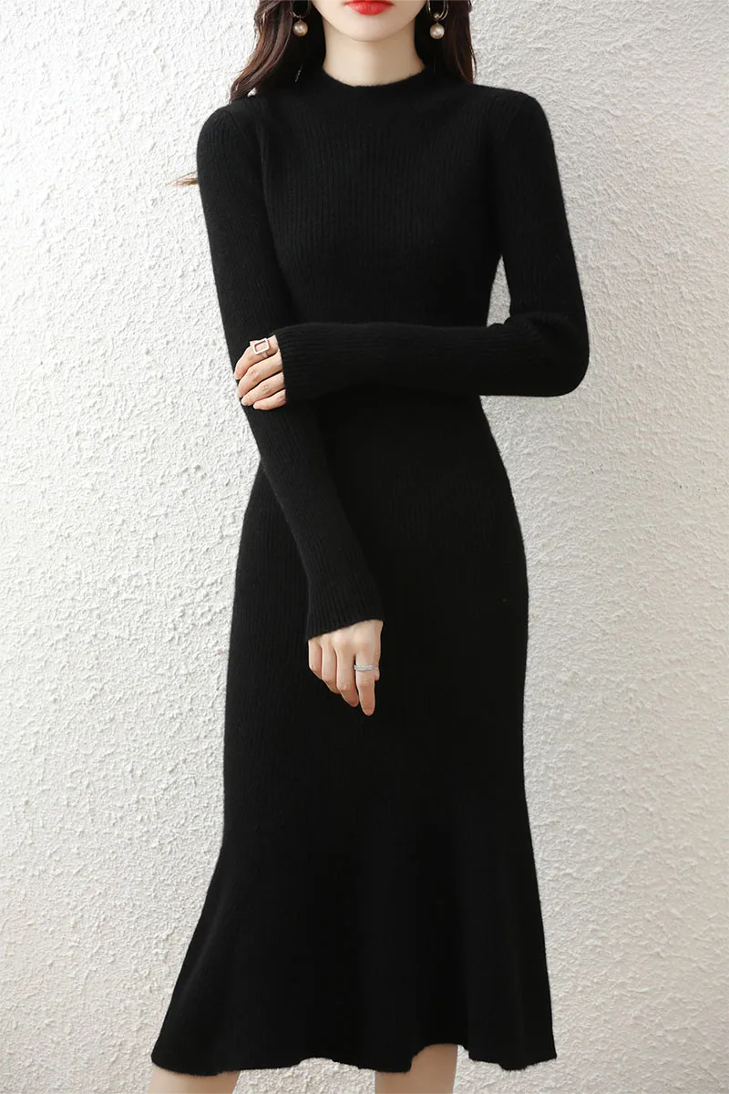 Round Neck Sweater Dress for Women, 100% Merino Wool, Official Dress, Striped Skirt, New, Autumn and Winter
Round Neck Sweater Dress for Women, 100% Merino Wool, Official Dress, Striped Skirt, New, Autumn and Winter