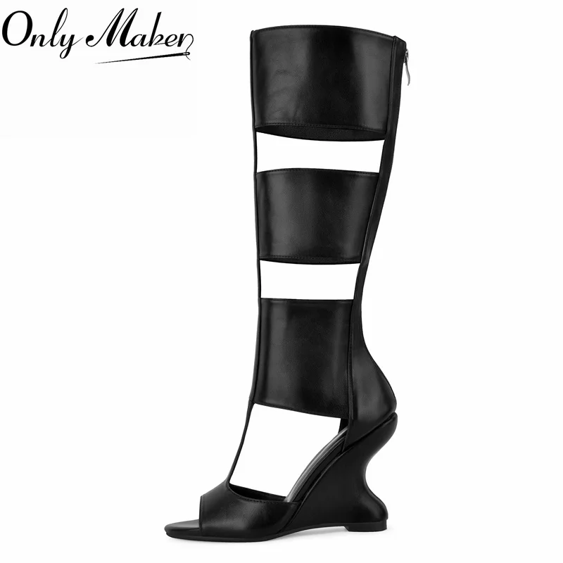 Onlymaker Women Peep Toe Black Cut-Out Wedge Heel Boots Back Zipper Knee High Hollow Out Plus Size Gladiator Sandal Boots
Onlymaker Women Peep Toe Black Cut-Out Wedge Heel Boots Back Zipper Knee High Hollow Out Plus Size Gladiator Sandal Boots