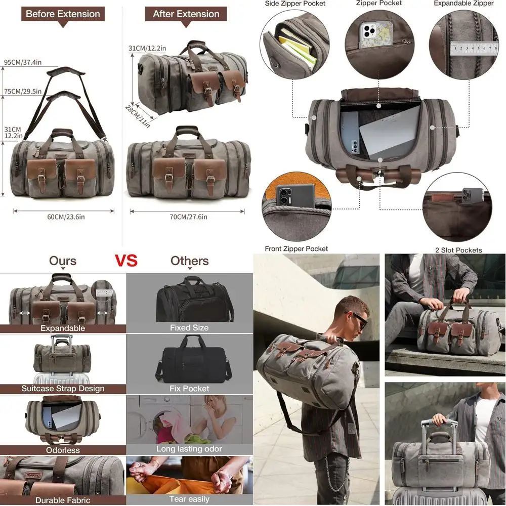 Расширяемая дорожная спортивная сумка из холста и натуральной кожи на 60 л, улучшенная ночная ручная кладь Weekender Overnight
Расширяемая дорожная спортивная сумка из холста и натуральной кожи на 60 л, улучшенная ночная ручная кладь Weekender Overnight