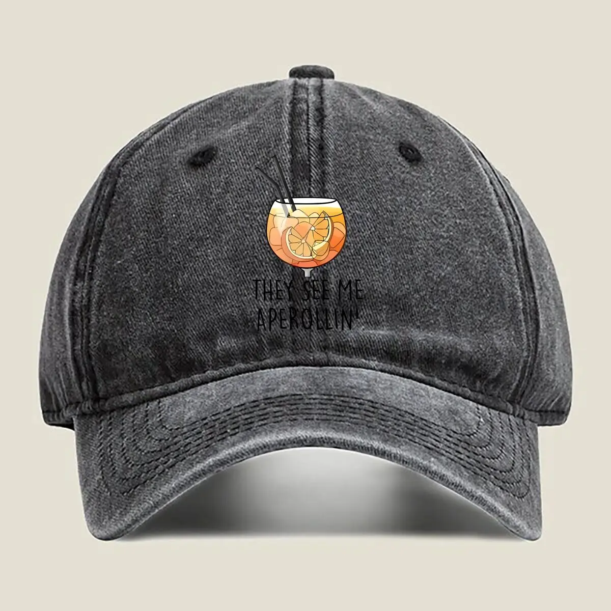 They See Me Aperollin' cocktail graphic with playful text for a casual and trendy vibe Washed Baseball Cap 
They See Me Aperollin' cocktail graphic with playful text for a casual and trendy vibe Washed Baseball Cap