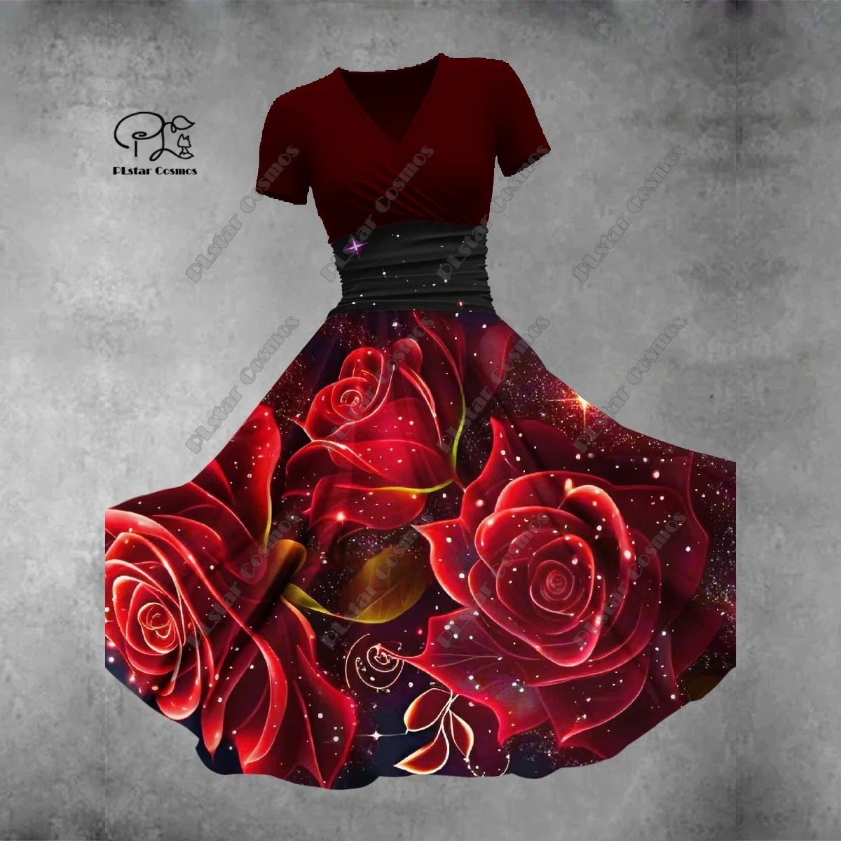 3D printed new Valentine's Day red rose series all-over printed V-neck short-sleeved A-line long dress casual
3D printed new Valentine's Day red rose series all-over printed V-neck short-sleeved A-line long dress casual