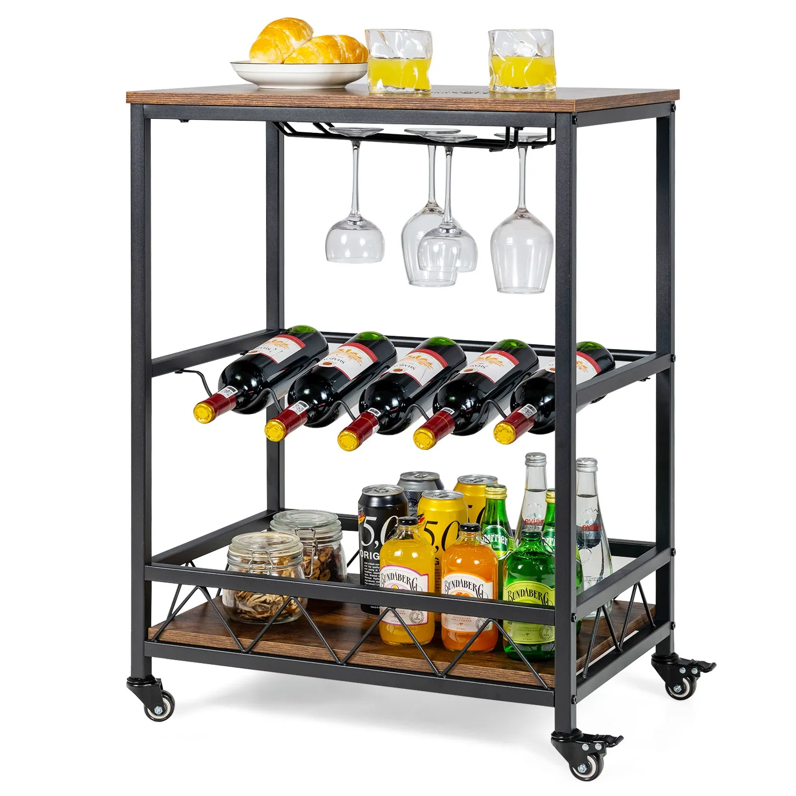 Costway Kitchen Bar Cart Serving Trolley on Wheels w/ Wine Rack Glass Holder
Costway Kitchen Bar Cart Serving Trolley on Wheels w/ Wine Rack Glass Holder
