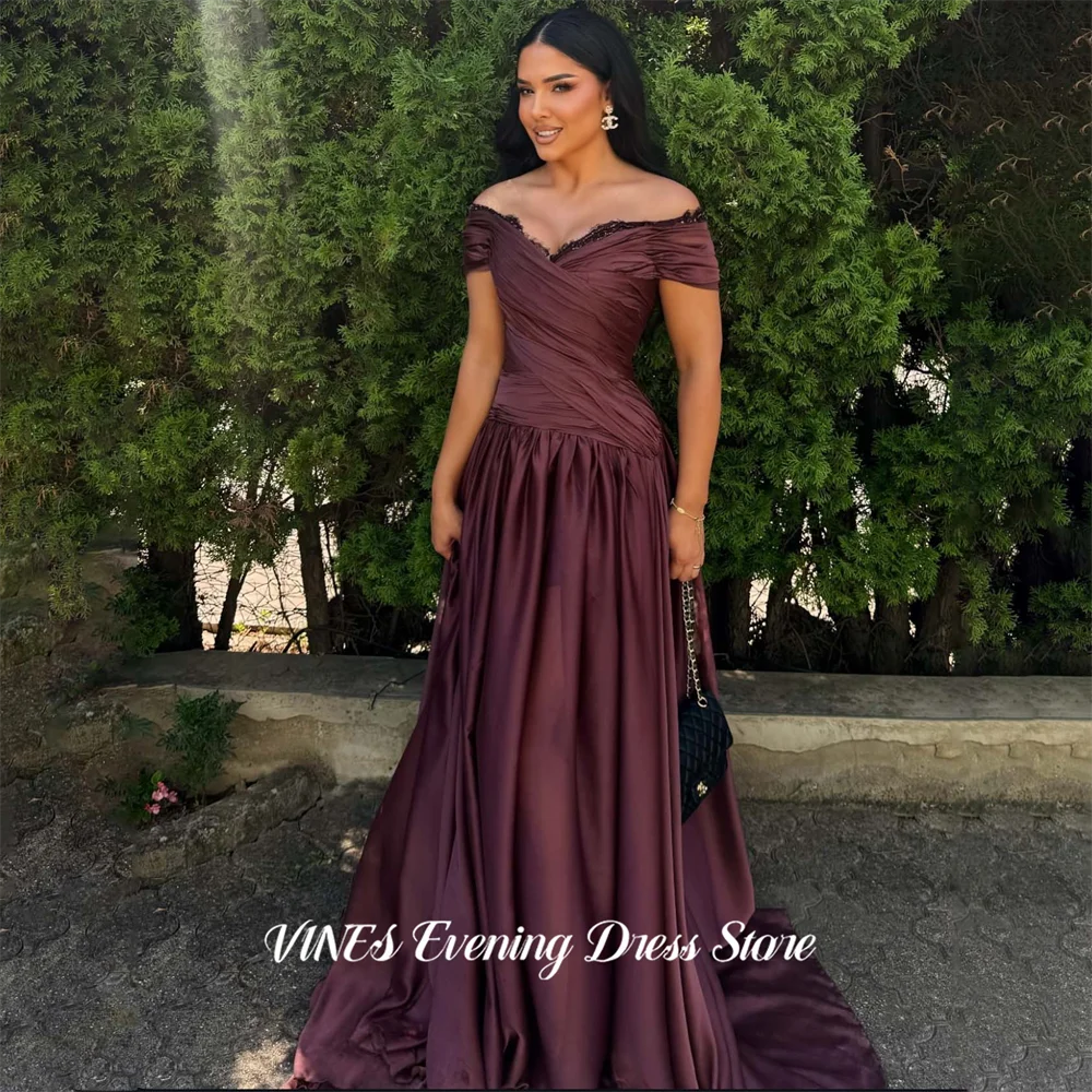 VINES Plum Ruched Satin 프롬 드레 Off the Shoulder Short Sleeve Prom Gown Lace Trim Party Dress for Formal Event Customized
VINES Plum Ruched Satin 프롬 드레 Off the Shoulder Short Sleeve Prom Gown Lace Trim Party Dress for Formal Event Customized