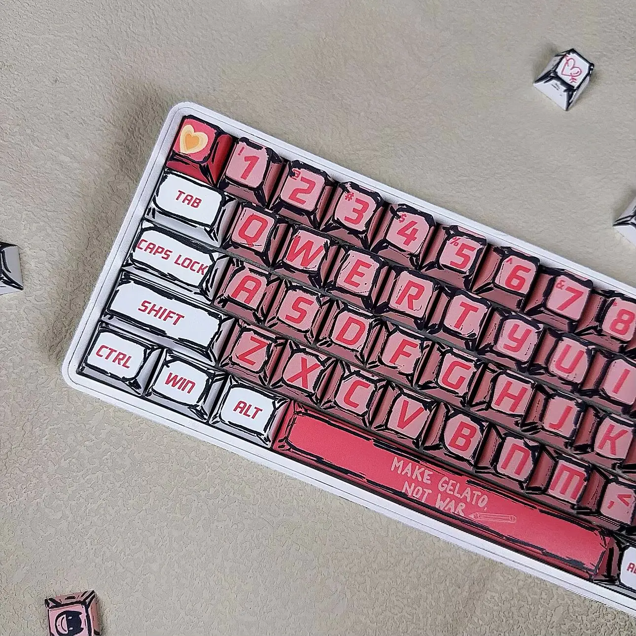 Comic Pink White Theme Original Height PBT Pink Sweetheart Mechanical Keyboard Keycaps 65/75/87/98/100/104
Comic Pink White Theme Original Height PBT Pink Sweetheart Mechanical Keyboard Keycaps 65/75/87/98/100/104