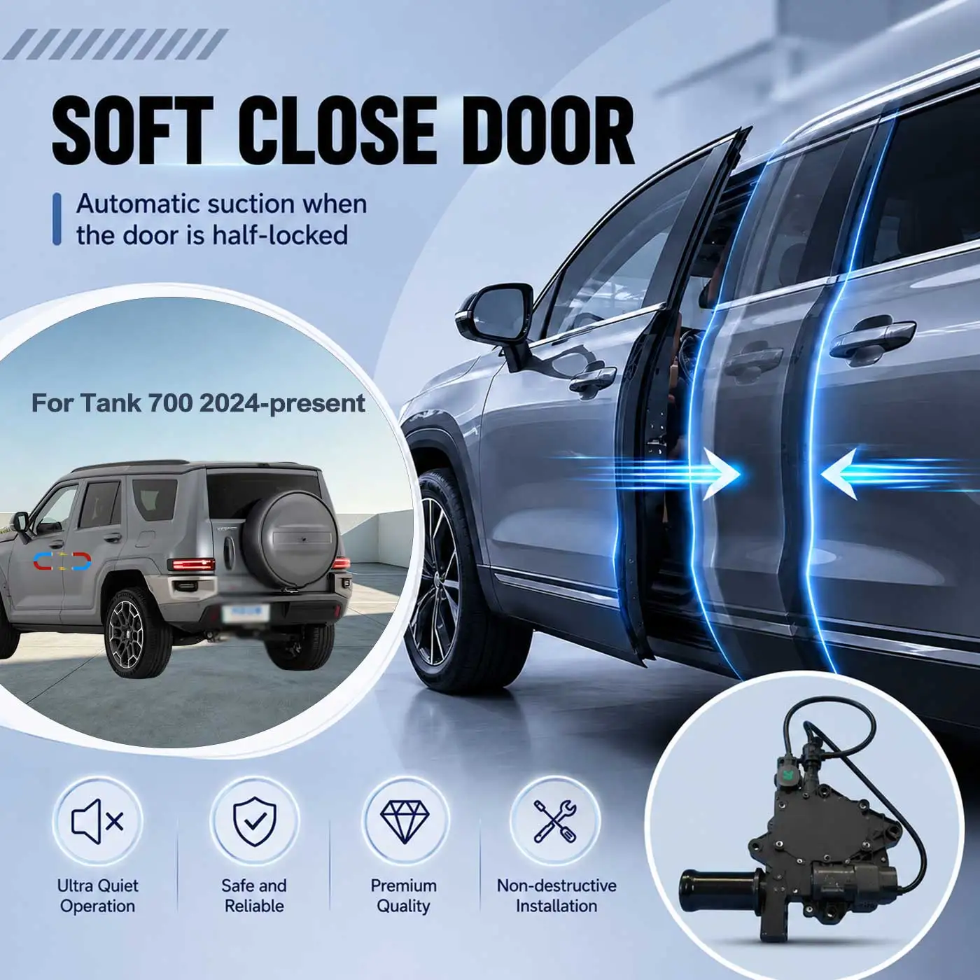 For Tank 700 2024-present Electric Soft Close Door Auto Pull-In Suction Lock Intelligent Silent Closer Kit
For Tank 700 2024-present Electric Soft Close Door Auto Pull-In Suction Lock Intelligent Silent Closer Kit