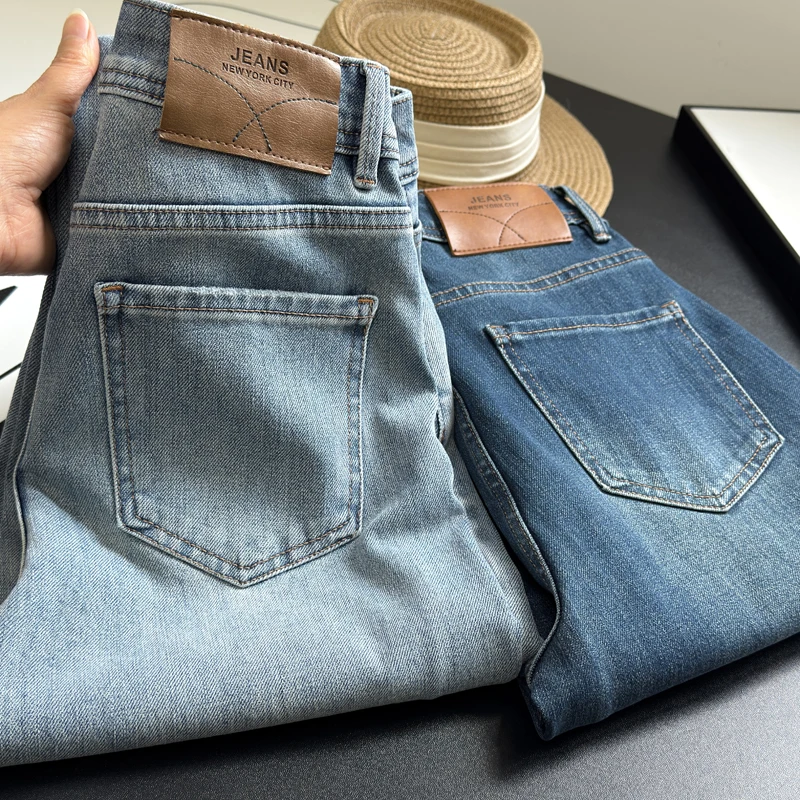 Утягивающие прямые джинсы с высокой талией, брюки с девятью точками, женские весенние модные эластичные джинсовые брюки-трубы в стиле ретро
Утягивающие прямые джинсы с высокой талией, брюки с девятью точками, женские весенние модные эластичные джинсовые брюки-трубы в стиле ретро