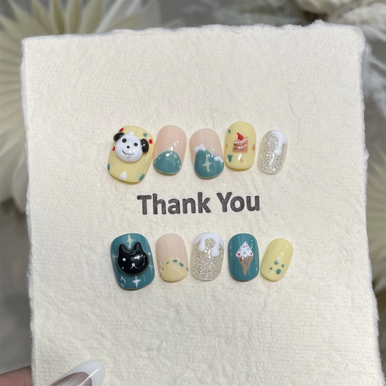 10pcs Hand-painted Cute Panda Cat Press On Nails Milk Yellow/Blue/Green Kawaii Pet Handmade False Nails Short Round Fake Nail
10pcs Hand-painted Cute Panda Cat Press On Nails Milk Yellow/Blue/Green Kawaii Pet Handmade False Nails Short Round Fake Nail