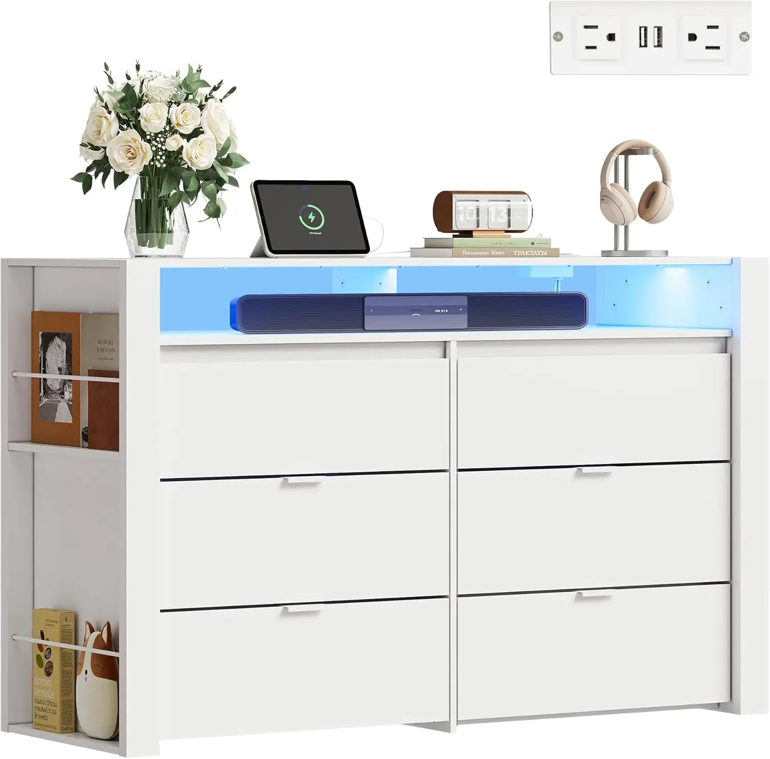 6 Drawer Led Dresser for Bedroom, 50.79'' White Wood Dresser Storage Organizer with Power Outlets for 55'' TV
6 Drawer Led Dresser for Bedroom, 50.79'' White Wood Dresser Storage Organizer with Power Outlets for 55'' TV