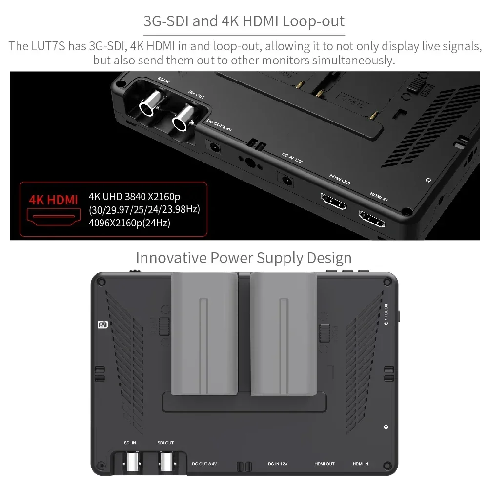 FEELWORLD LUT7 7" 4K HDMI Monitor 1920x1200 Dual F970 DC Out for DSLR Mirrorless 3D LUT 2200nit IPS Touch Screen
FEELWORLD LUT7 7" 4K HDMI Monitor 1920x1200 Dual F970 DC Out for DSLR Mirrorless 3D LUT 2200nit IPS Touch Screen